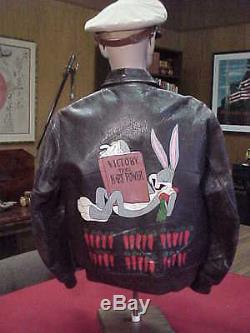 1940'S AAF A-2 STYLE FLIGHT JACKET WithPATCH & PAINTED REVERSE HARE POWER