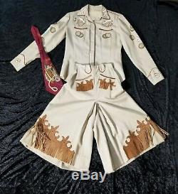 1940's To Early 1950's Western Cow Girl Two Piece Chain Stitch Embroidered Set