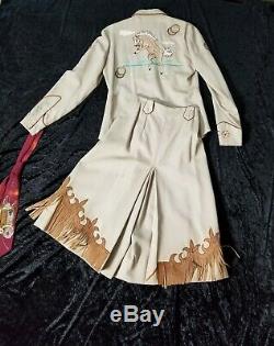 1940's To Early 1950's Western Cow Girl Two Piece Chain Stitch Embroidered Set