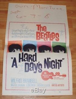 1964 THE BEATLES A HARD DAYS NIGHT ORIGINAL WINDOW CARD 14x22 1/Sheet Poster
