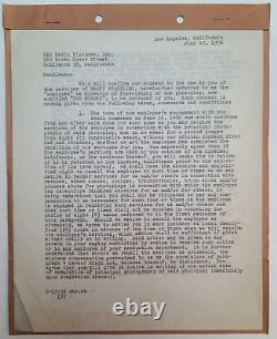ANGEL FACE / 1951 signed film noir contract for cinematographer Harry Stradling