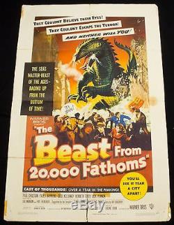 BEAST FROM 20,000 FATHOMS Original 1953 27x41 Movie Poster Ray Harryhausen