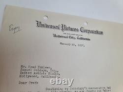 Dan Kelley, 1937 signed document Universal Pictures Corporation Casting Director
