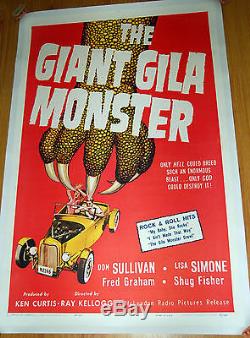 GIANT GILA MONSTER Vintage Original 1Sheet HOT ROD Movie Poster (linen Backed)