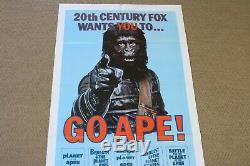 GO APE! Vintage 1974 Planet Of The Apes 20th Century Fox Films Rare MOVIE POSTER