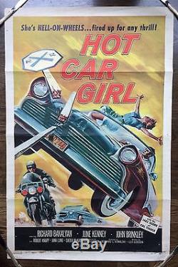 Hot Car Girl, original 1958 Bad Girl Poster, Bright Colors, One Sheet