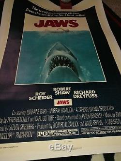 JAWS 1975 ORIGINAL MOVIE POSTER 27x41 Linen Backed