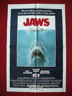 JAWS 1975 ORIGINAL MOVIE POSTER 27x41 VINTAGE STEVEN SPIELBERG E. T. HALLOWEEN