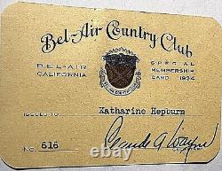 Katharine Hepburn One-of-a-kind Orig. 1934 Bel-air Country Club Membership Card