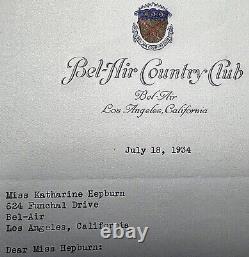 Katharine Hepburn One-of-a-kind Orig. 1934 Bel-air Country Club Membership Card