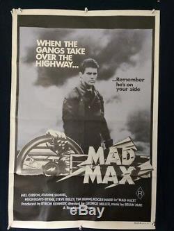 MAD MAX Mel Gibson ORIGINAL Purple AUSTRALIAN ONE SHEET MOVIE POSTER