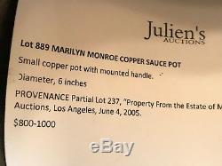 Marilyn Monroe OWNED Copper Sauce Pan Juliens Auctions RARE Collectable Estate