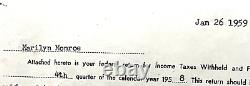 Marilyn Monroe Rare Original Personal 1959 Irs/federal Tax Related Memo/form