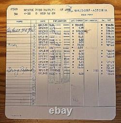 Marilyn Monroe's Personal Rare 1955 Orig. Waldorf-astoria Itemized Hotel Bill