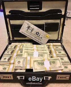 NEW PROP MOVIE TV MONEY $500,000 CASH Leather Briefcase JAMES BOND JASON BOURNE