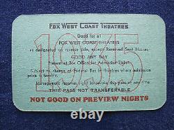 ORIGINAL 1935 FOX WEST COAST THEATRE PASS for Hollywood Columnist JIMMY STARR