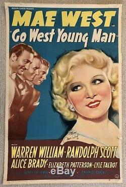 ORIGINAL ON LINEN 1 sheet movie poster 1936 signed by MAE WEST GO WEST YOUNG MAN