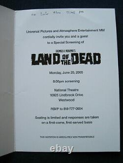 ORIGINAL WORLD PREMIERE INVITATION to LAND OF THE DEAD GEORGE A. ROMERO Film