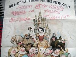 Original 1937 Walt Disney's Snow White & Seven Dwarfs 1 Sheet Movie Poster As-Is