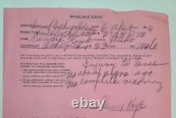 Original 1946 Physician's Report receipt for actor Danny Kaye's physical appt