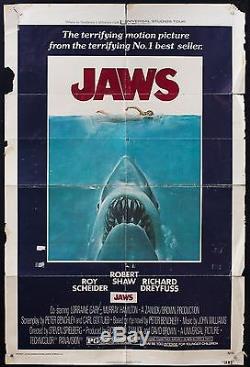 Original 1975 JAWS One Sheet Movie Poster Horror Roy Scheider Robert Shaw 27X41