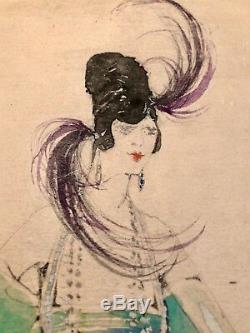 Original Erté Watercolor Fanny Brice Costume Broadway Coa From Paris Dealer