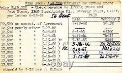 Original Payment Record for Rights to THE AGONY AND THE ECSTASY by Irving Stone