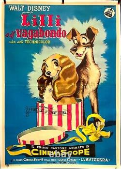 Poster Original Italian Movie Memorabilia Lady And The Tramp Walt Disney Cartoon