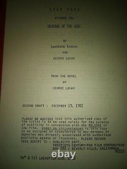 RARE Star Wars Revenge Of The Jedi Rare Original Script 2nd Draft Dec 19, 1982