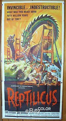 Reptilicus Original 1962 1st Release 3sht Movie Poster Folded Excellent