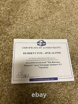 Resident Evil Apocalypse Newspaper Screen Used Prop COA