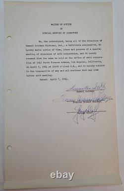 Samuel Goldwyn & George Slaff 1964 signed document, Special Meeting of Directors