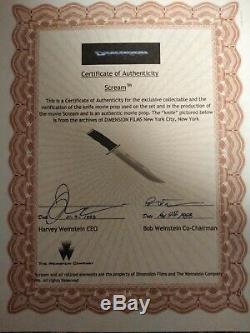 Scream Movie Prop Knife Very Rare From Dimension Films Coa Harvey/bob Weinstein