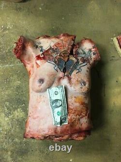 Screen used DECAPITATED GRUESOME HUMAN TORSO. WIth Tattoo. Latex foam. GORY