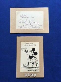 Secretarial Walt Disney Autograph With Studio Artist Inked Mickey Mouse Card