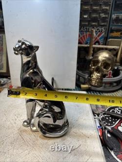 Small Chrome Panther In Seated Position Movie Prop Decor