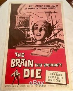 THE BRAIN THAT WOULDN'T DIE Original 1962 theatrical 1-sheet AIP horror MST-3K