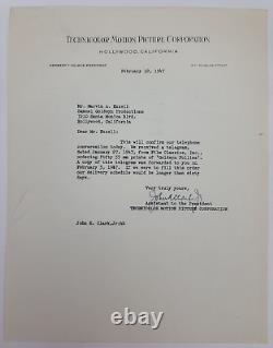 Technicolor Motion Picture Corporation, John R. Clark 1947 signed document