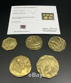 The Hobbit 2012 Screen Used Prop Set Of 5 Metal Treasure Gold Coins With COA
