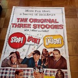 Three Stooges Stop Look Laugh 3 Sheet Poster 41x81 Fine Condition