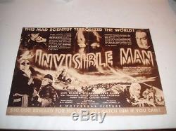 VINTAGE 1933 Original Window Lobby Card Sign Poster THE INVISIBLE MAN HG Wells