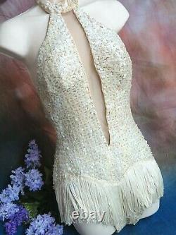 VINTAGE 1940s Folies Bergeres BURLESQUE Show GIRL Vegas Stage COSTUME sequins S