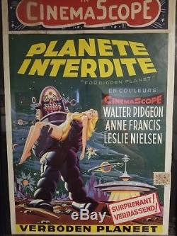Vintage original Belgium movie poster Forbidden Planet. Framed EUC
