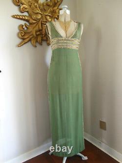 Vtg 1960's CLEOPATRA Elizabeth Taylor MOVIE COSTUME Olive SHEER SILK Beaded xs