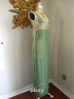 Vtg 1960's CLEOPATRA Elizabeth Taylor MOVIE COSTUME Olive SHEER SILK Beaded xs