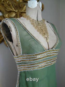 Vtg 1960's CLEOPATRA Elizabeth Taylor MOVIE COSTUME Olive SHEER SILK Beaded xs