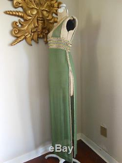Vtg 1960's CLEOPATRA Elizabeth Taylor MOVIE COSTUME Olive SHEER SILK Beaded xs